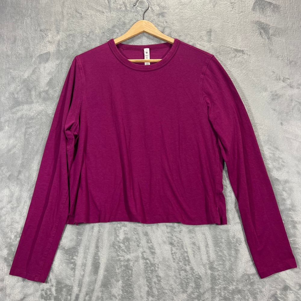 Lululemon Classic Fit Long Sleeve Shirt Womens 10 Purple Cotton Linen LW3FGES